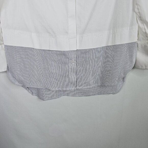 WHITE HOUSE BLACK MARKET Button Up Down Shirt WHITE w NAVY BLUE size 8 Lagenlook - Picture 4 of 7